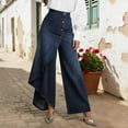 thumbnail image 4 of Oplxuo Women's High Waisted Wide Leg Wrap Skirted Jeans Button Front Asymmetrical Denim Pants Side Split Slit Casual Trousers, 4 of 7