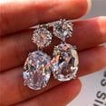 thumbnail image 2 of AEXTO 18K Gold Plated Halo Stud Earrings Silver Plated Cubic Zirconia Earrings Round Oval Diamonique Earrings for Women Men, 2 of 5
