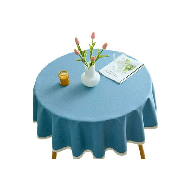 Inteprter Mantel hogar Hotel comedor decoración Picnic a prueba de aceite cubierta impermeable para mesas algodón Lino forma redonda manteles Mostrada Azul