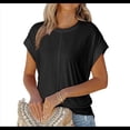 thumbnail image 3 of Blusa de Verano para Mujer, con Cuello Redondo, Mangas y Fruncido Lateral, Color Negro, Talla XL, 3 of 8