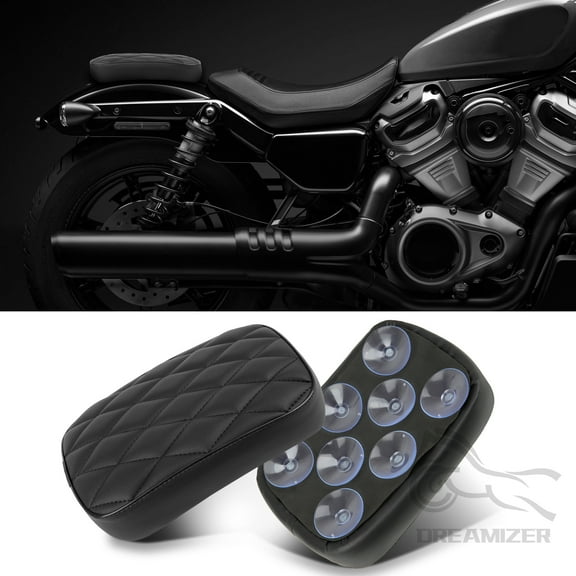 Motorcycle Pillion Passenger Pad Seat Black Rhombus Pattern Leather Pillion Pad w/ 8 Suction Cup Rear Passenger Seat Compatible with Harley Custom Bikes and More