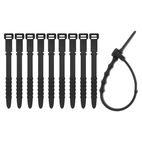 Unique Bargains 10pcs Multipurpose Cord Organizer Silicone Cable Ties Multicolor Black