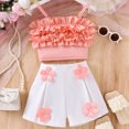 thumbnail image 2 of Xudanell Baby Girl Outfits Toddler Kids Clothes Girls Spaghetti Strap Tank Tops Shorts Outfits Ruffle Floral 2 Pieces Sets Pink 7-8 Years, 2 of 8