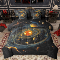 Manfei Cosmos Galaxy Bedding Comforter Set 7-Piece, Nebula Planet Stars Full Bedding Set, Outer Space Universe Fitted Sheet Flat Sheet, Super Cozy Room Decor