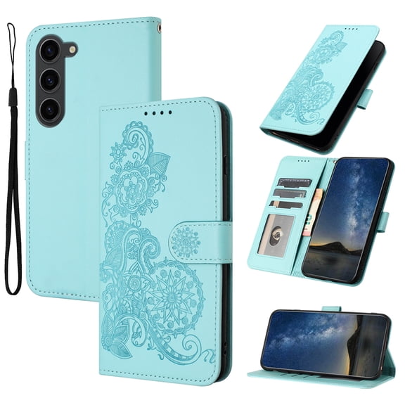 Allytech Slim Wallet Case for Samsung Galaxy S23 Plus, [Embossed Pattern PU Leather] [ Card Slots & Cash Pocket & Magnetic Clasp], Kickstand Shockproof Anti-Scratch Protective Fashion Case, Lightblue
