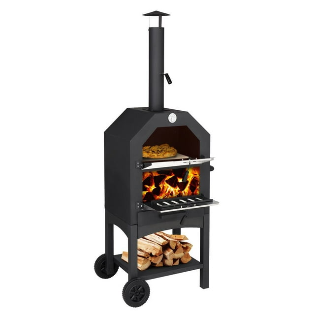 Tcbosik Outdoor Pizza Oven, Wood Fired Pizza Oven for Outside, Patio Pizza Maker with Pizza Stone, Pizza Peel, Grill Rack, and Waterproof Cover for Backyard Camping