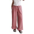 thumbnail image 3 of Women's High Waisted Drawstring Pockets Wide Leg Pants Woman Plaid Trousers for Casual Summer HOT Red XXL, 3 of 10