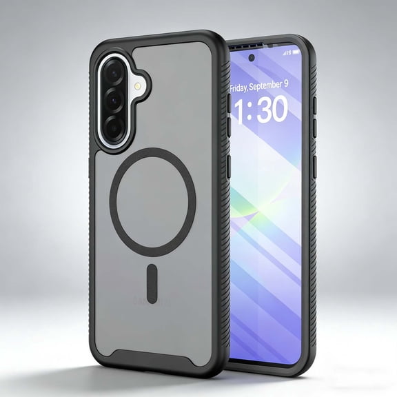 For Samsung Galaxy A57 Phone Case,Compatible With Mag-Safe,2-in-1 Heavy Duty Shockproof Cover,Built-in Screen Protector,Matte Anti-fall Drop Protection,Rugged Durable Phone Case,Black