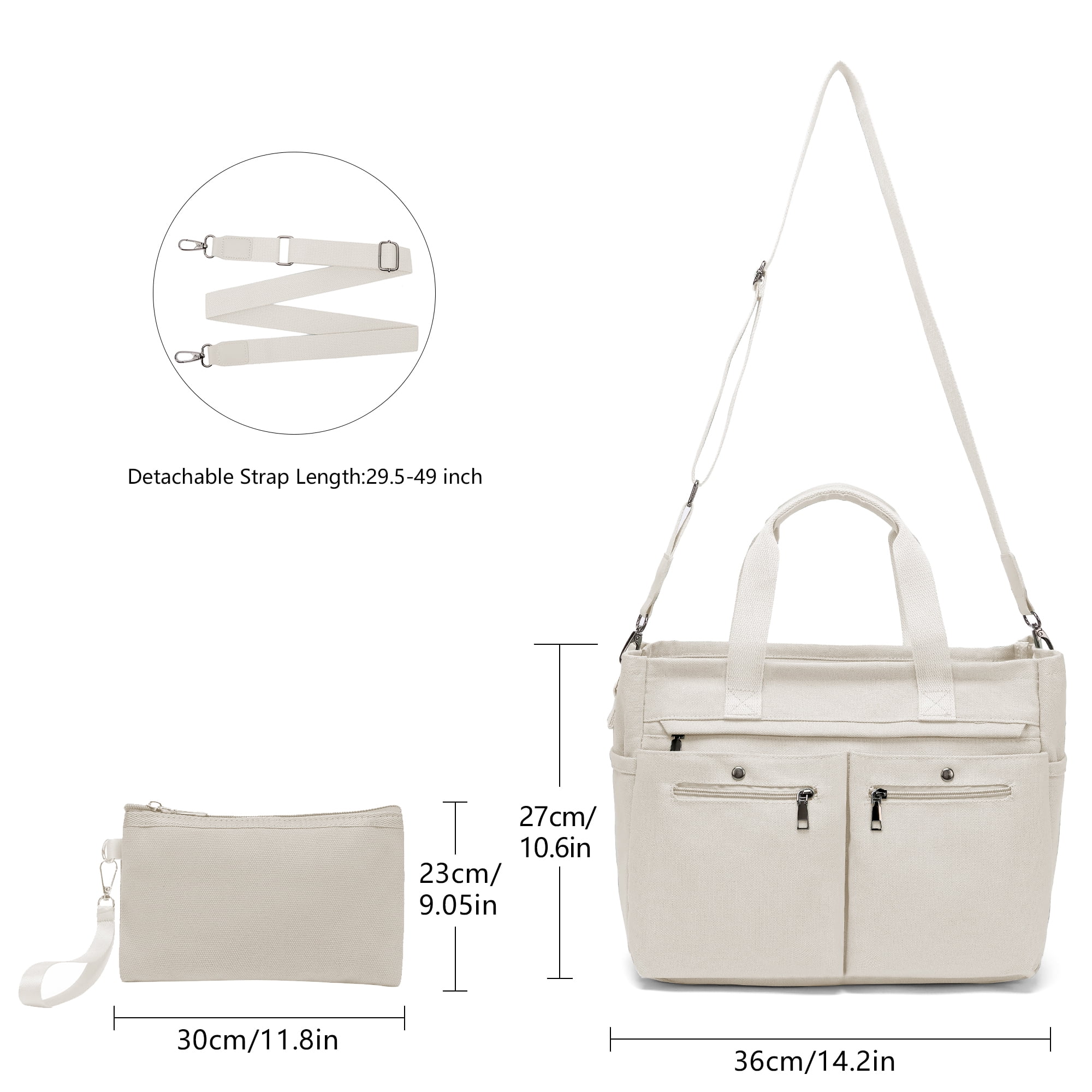 2pcs/Set Large Canvas Tote Bags for Women – Laptop-Friendly Work Totes with Crossbody/Shoulder Straps | Ideal for Travel, Gym & Daily Use