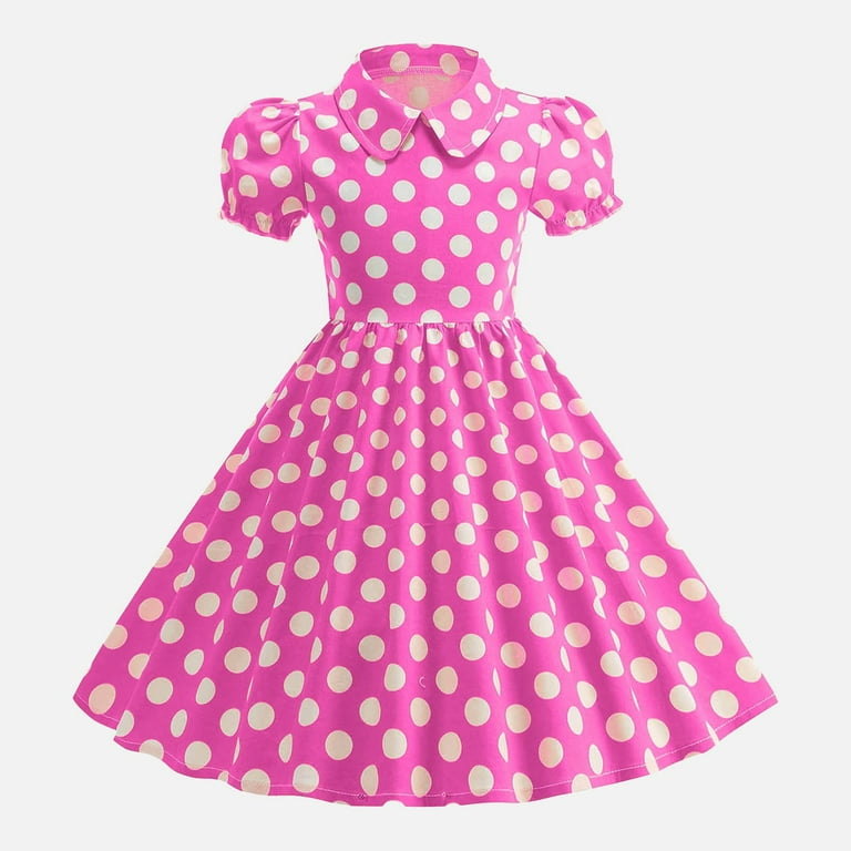 pink polka dot 50's dress Unique Vintage 1950s Hot Pink & White Polka Dot Cotton Swing Dress