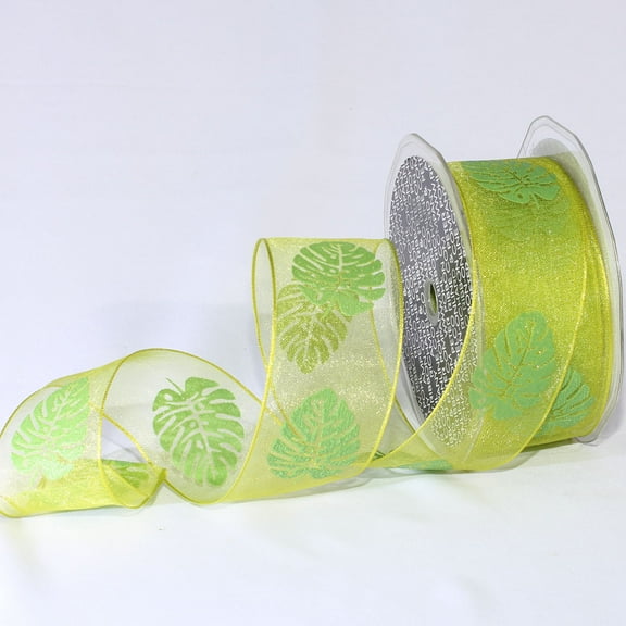 The Ribbon People Set of 2 Lime Green with Green Rubber Tree Wired Craft Ribbon 1.5" x 44 Yards