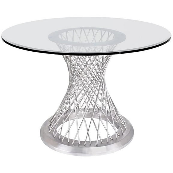 Hawthorne Collections Round Contemporary Stainless Steel Dining Table in Silver
