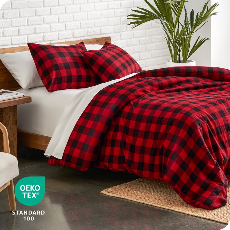 Bare Home Flannel Duvet Cover Set, Queen, Buffalo Plaid photo 3