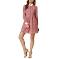 thumbnail image 1 of INSPIRE CHIC Robe-Chemise à Carreaux pour Femme à Manches Longues Boutonnée à Col Pointu TP Rose Foncé, 1 of 7