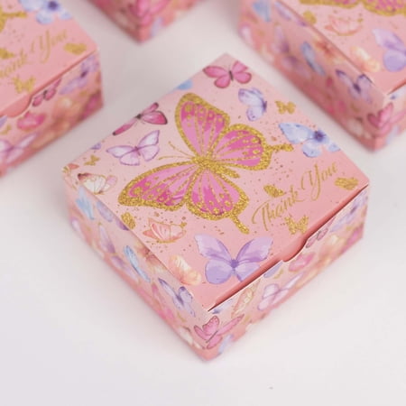 BalsaCircle 25 Pink Butterfly Themed Party Gift Boxes Thank You Print Events Home Decorations Supplies