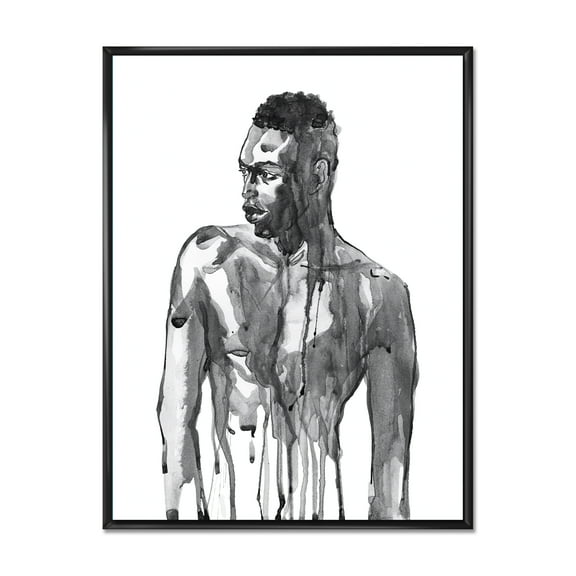 Designart 'Portrait of Handsome African Man On White I' Modern Framed Canvas Wall Art Print