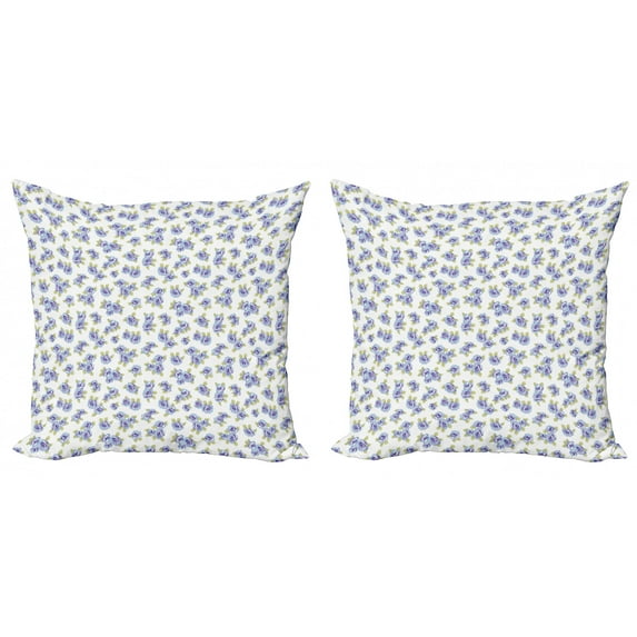 Ambesonne Floral Throw Pillow Cover 2 Pack, Delicate Flower Art, 24", Ceil Blue White