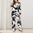 thumbnail image 3 of Kll Seamless Pattern Cute Panda Print Women'S Long Sleeve Pajamas With Pants Sleepwear Loungewear 2 Set-Medium, 3 of 9