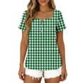 thumbnail image 6 of Enjoytime Womens Summer Tops Plaid Button Down Square Neck Short Sleeve Shirts Casual Work Plus Size Blouses, 6 of 8