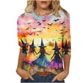 thumbnail image 1 of QTOCIO 3/4 Hauts à Manches pour Femmes, Hauts d'Été à Manches 3/4 pour Femmes, T-shirt Décontracté Imprimé à Col Rond pour Femmes, Blouse à la Mode, 1 of 5