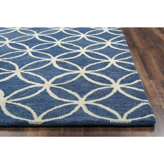 Alora Decor Holland 9' x 12' Geometric Blue/Ivory Hand-Tufted Area Rug