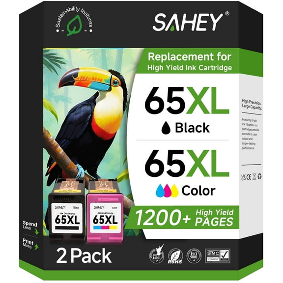 65XL Ink Cartridges Compatible for HP 65 ink cartridge Black and Tri-Color Printer Ink for DeskJet 3772 3752 3755 Envy 5055 5010 5000 ( 2 Pack)