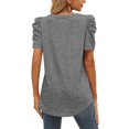 thumbnail image 4 of Womens Summer Shirt V Neck Casual Tshirts Puff Sleeve Tops for Women Solid Color XS-3XL Hort-Sleeved Top With Pleated Seams And V-Neck Design Grey S, 4 of 6