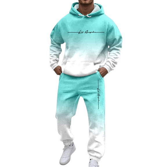 ibiyuan Mens 2 Piece Outfits Long Sleeve Summer Pullover Hoodie and Pants Pullover Tops and Jogger Pants Track Suits,Light Green