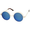 thumbnail image 2 of sunglassLA Unisex Retro Open Metal Colored Mirror Flat Lens Round Sunglasses (Gold / Blue Mirror) - 48mm, 2 of 4
