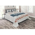 thumbnail image 1 of Vintage Coverlet Set Queen Size, New Adventures Typography with Little Van Hippie Lifestyle Free Spirit Print, Quilted 3 Piece Decor Bedspread Set with 2 Pillow Shams, Cadet Blue White, by Ambesonne, 1 of 2