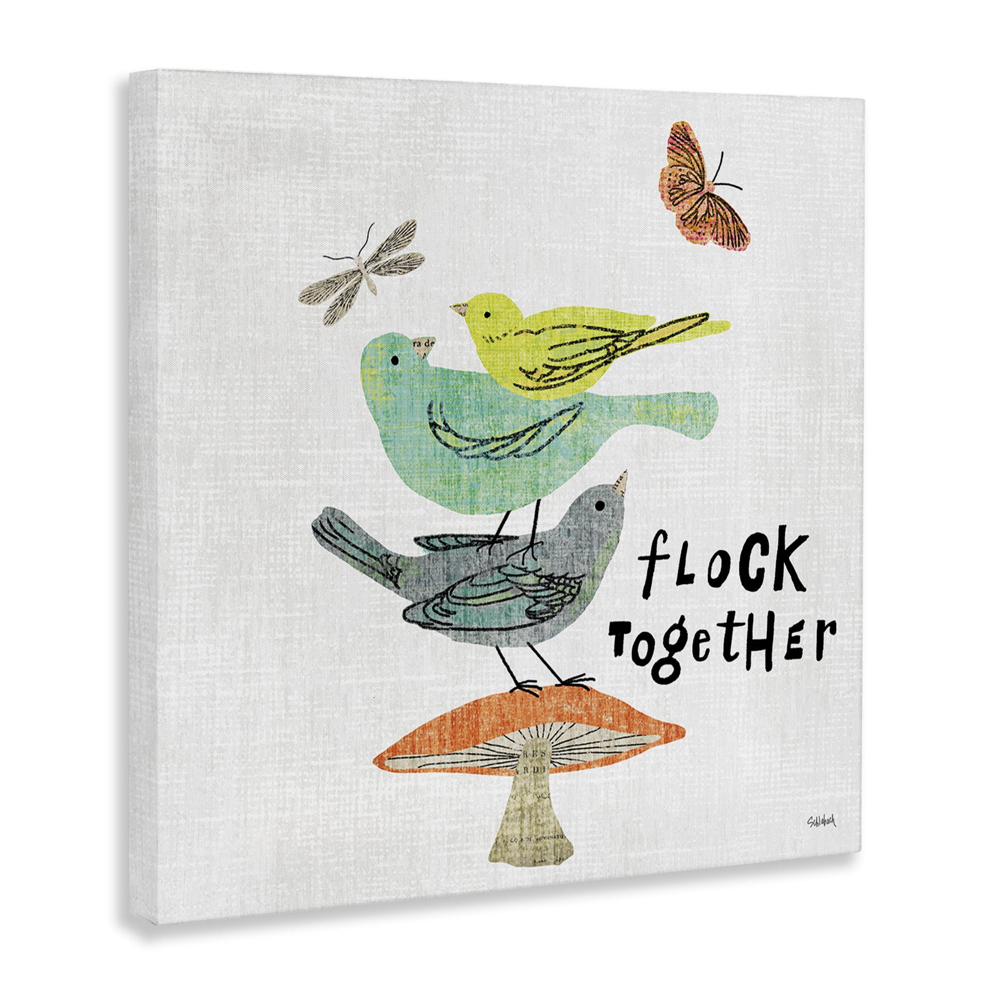 Stupell Industries Flock Together Birds Animals Painting Wrapped Canvas Art Print Wall Art, 36 x 36