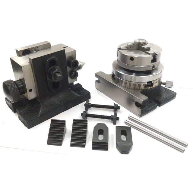 Assortiments Table Rotative 3 Pouces Pouces/80 mm avec Mâchoires de 65 mm-3, Plaque Arrière Auto-Centrée + Écrous en T + Kit de Fixation