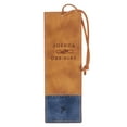 thumbnail image 2 of Christian Art Gifts Premium Vegan Leather Scripture Bookmark for Men & Women: Strong & Courageous Inspirational Bible Verse, Unique Sturdy Luxury Reading Book Accessory, Light Brown & Navy Blue & Cord, 2 of 2