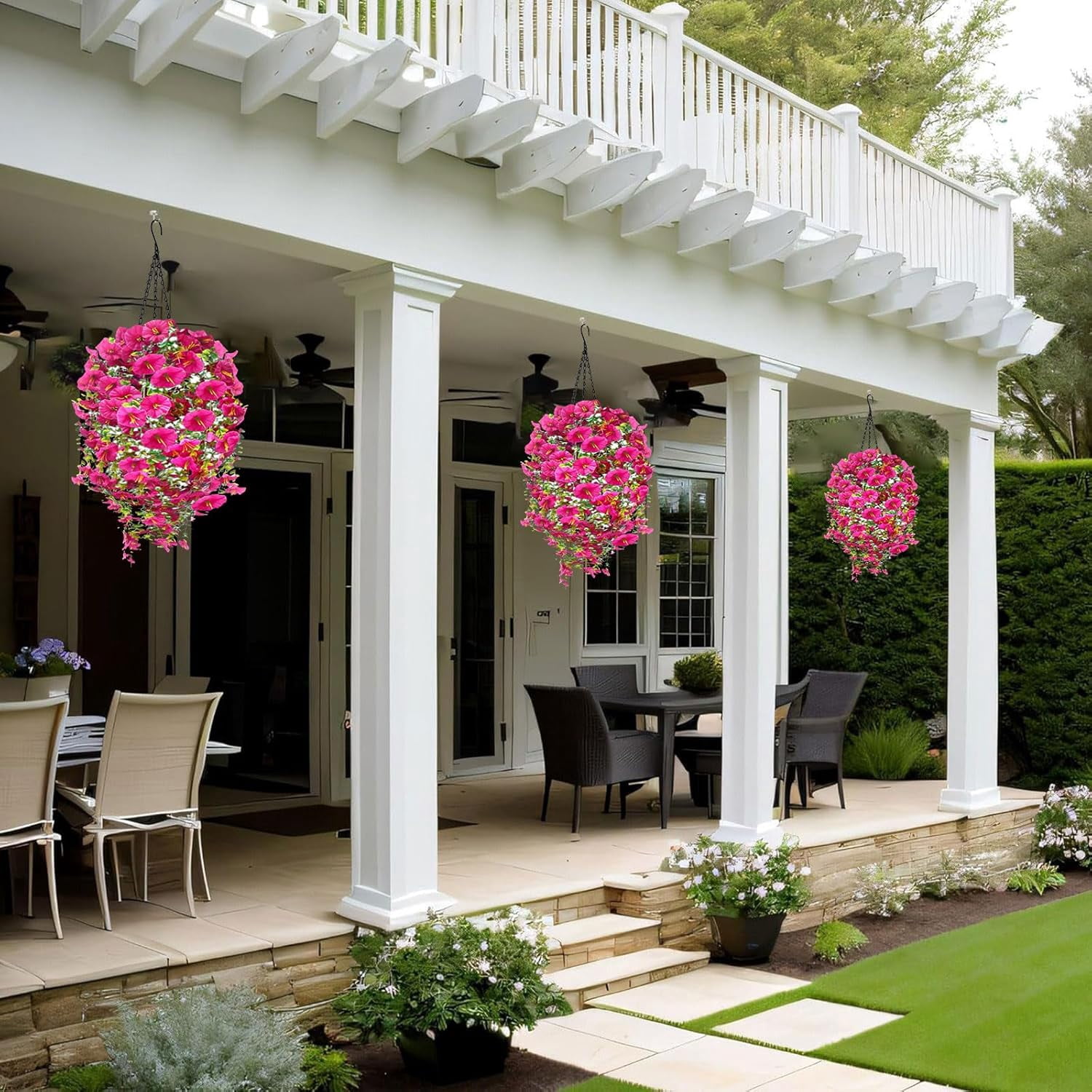 Artificial Hanging Flowers Outdoor Vines with Eucalyptus Leaves Fake Plants UV Resistant Silk Morning Glory for Garden Porch Yard 30" (Recommended 2PCS or 4PCS)