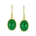 thumbnail image 2 of Bling Jewelry Womens Green Jade Bezel Set Oval Cabochon Gemstone Drop Earrings Gold Plated 925 Silver, 2 of 4