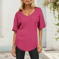 thumbnail image 2 of Lenpel Hoodies for Women Trendy Summer Short Sleeve V Neck Curved Hem Pullover Tunic Tops Loose Casual Blouses, 2 of 6
