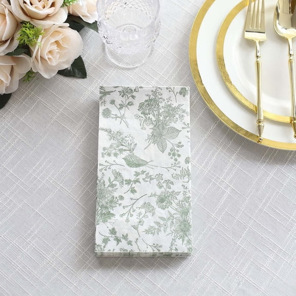 BalsaCircle 20 White 2 Ply Disposable Dinner Paper Napkins Sage Green Floral Design Wedding Party Events Catering Decorations Supplies