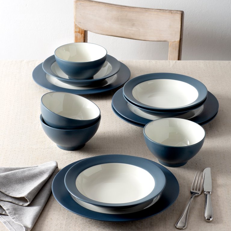 【美品】Noritake ダイアモンドコレクション レゾナンスブルー 5客セット Noritake Colorwave Blue 12-Piece Rim Dinnerware Set, Service