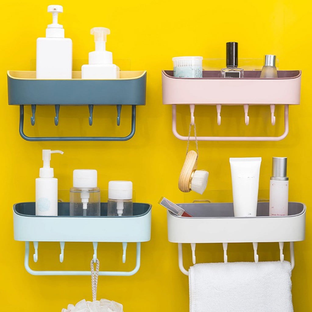 PunchFree Plastic Bathroom Shelf Shower Shampoo Holder Storage Rack