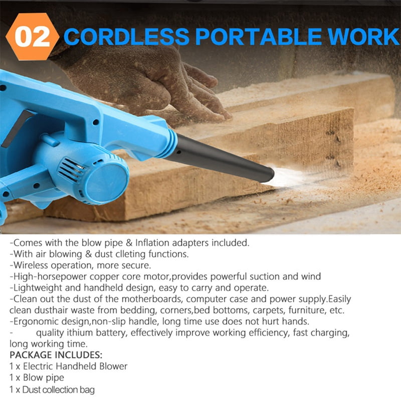 Cordless Portable Electric Air Blower Rechargeable Lithium Battery for Dust Removal Snow Blower Leaf Blower US Plug