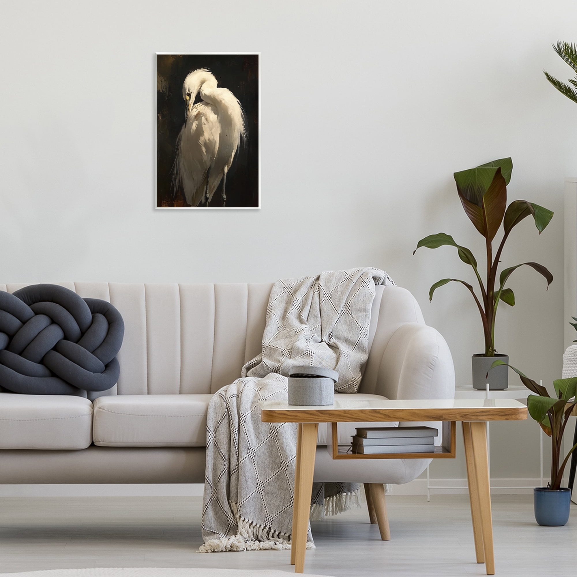 Stupell Industries Feathered Egret in Soft Light Wall Plaque Art, design by Petal Prints Design