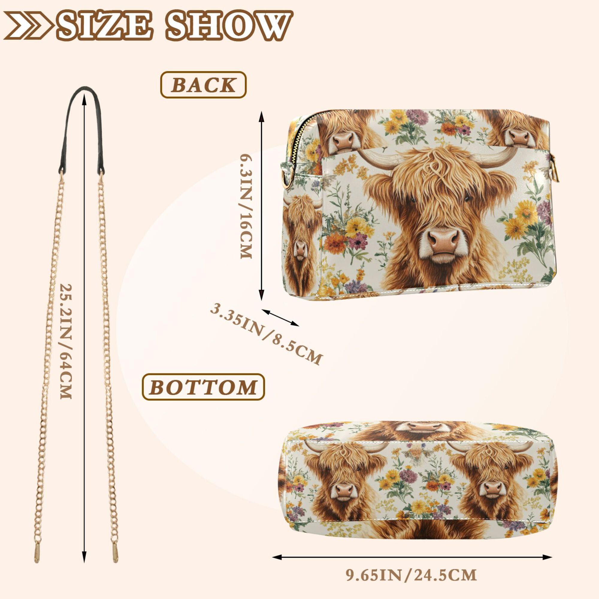 FORMRS Women Crossbody Purse with Chain Strap Vegan Leather Shoulder Handbag, Floral Cow