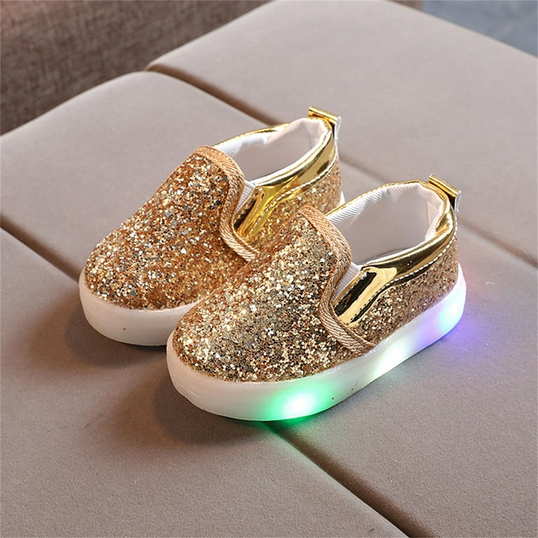 HaiMao Toddler Girl's Light Up Sequins Slip On Loafers Baby