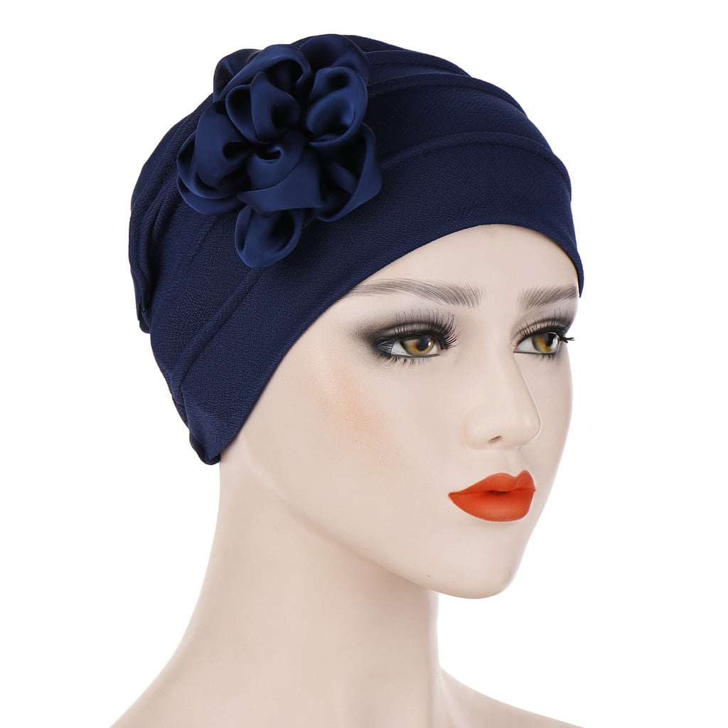 Women Solid Floral India Hat Muslim Ruffle Cancer Chemo Beanie Turban Wrap Cap