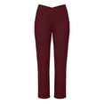 thumbnail image 6 of Women's Soft Stretchy Straight Leg Pants with Pockets, Mid Elastic Waist Comfortable Fit, Casual Business Dressy Lounge, Trousers for Women Capris | UKHCCC,Wine M, 6 of 7