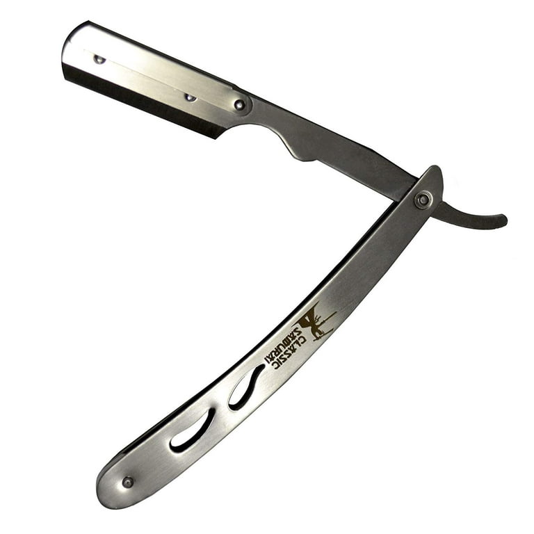 Classic Samurai Stainless Steel Professional Barber Straight Edge Razor with 100 Lord Single Edge Razor Blades