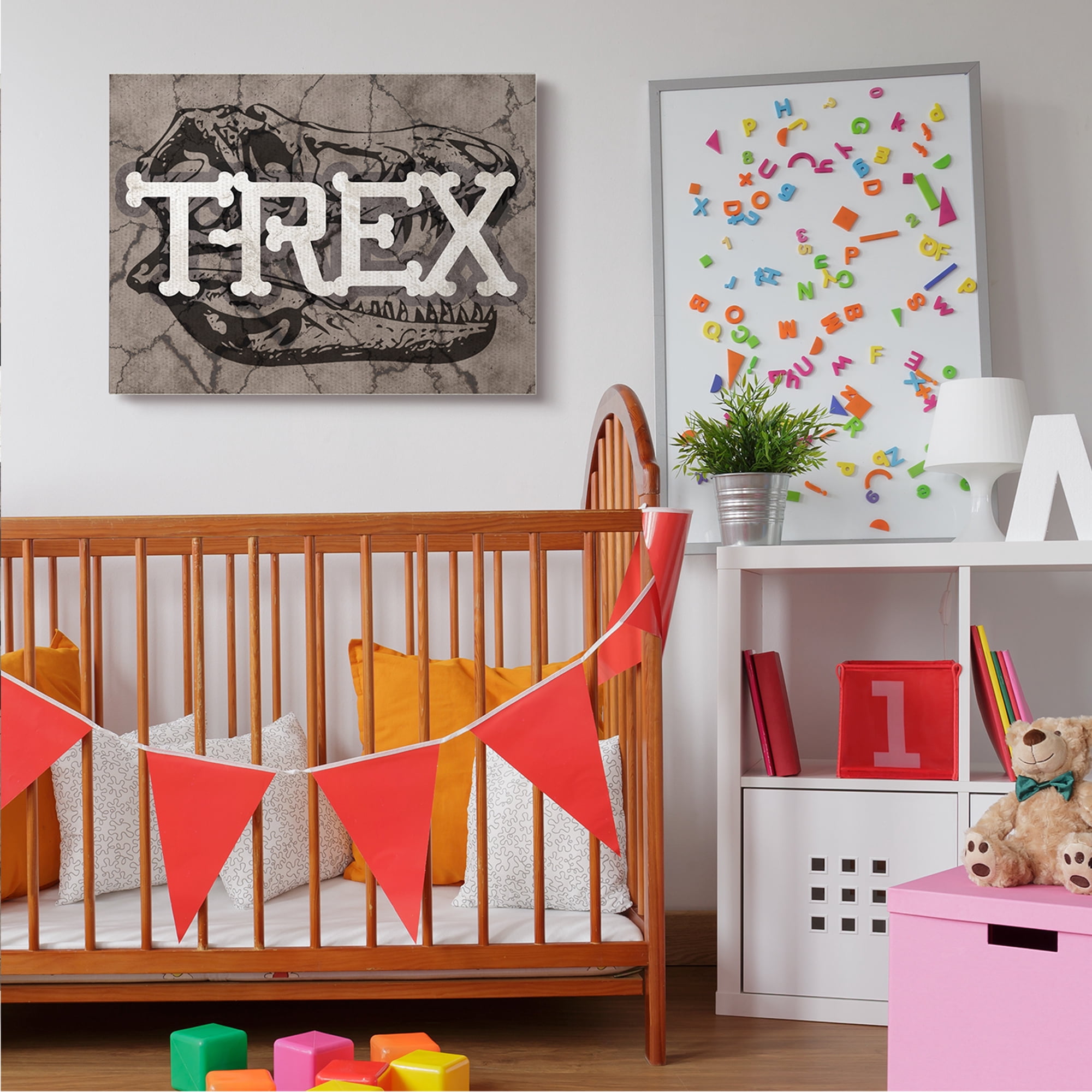 Stupell Industries T-Rex Bone Typography Large Dinosaur Skull Animals & Insects Painting Gallery Wrapped Canvas Art Print Wall Art, 30 x 40
