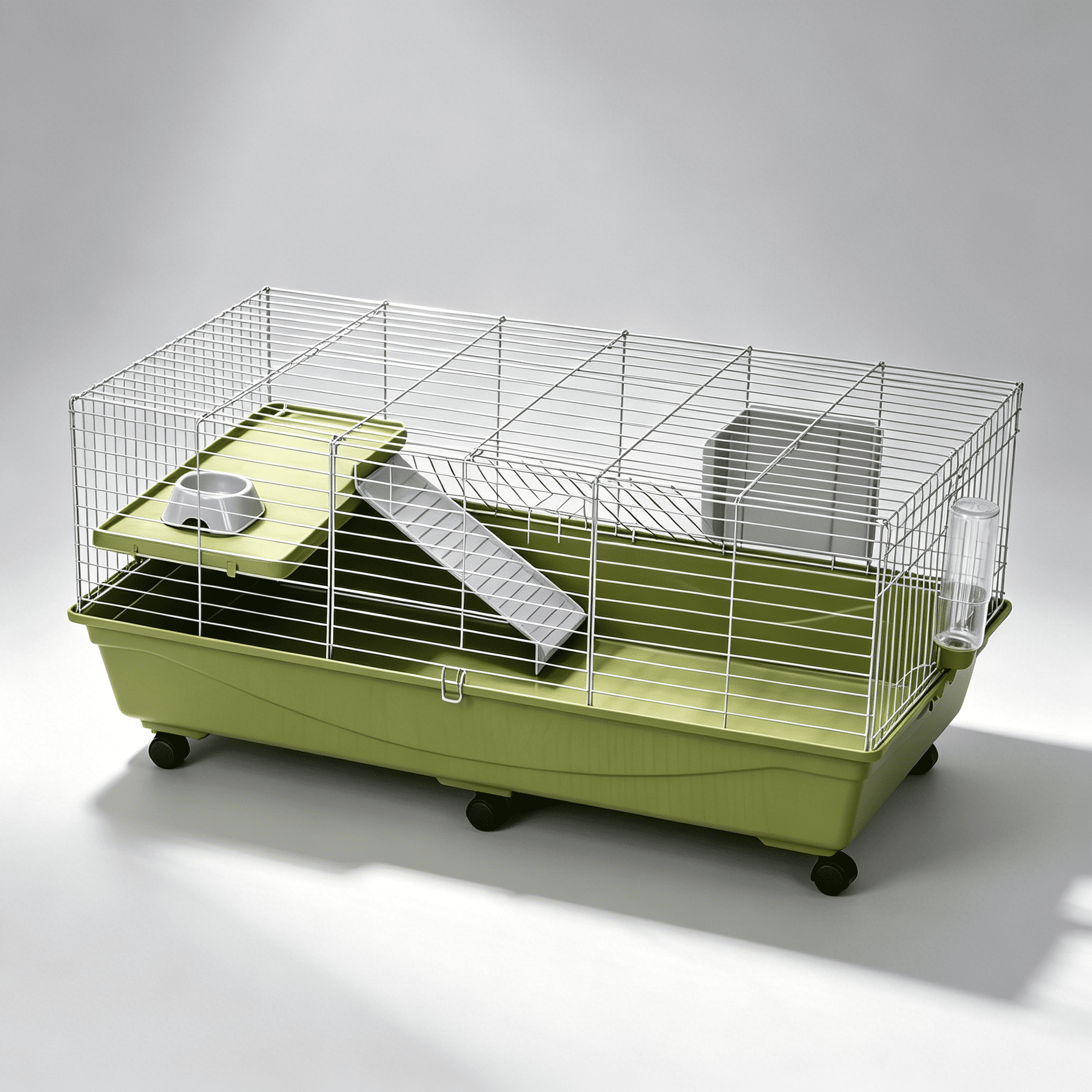 JERFIT Small Animal Cage with Wheels, Green Guinea Pig Hutch with Ramp, Platform, Hay Feeder for Rabbit, Chinchilla, Pet Mink