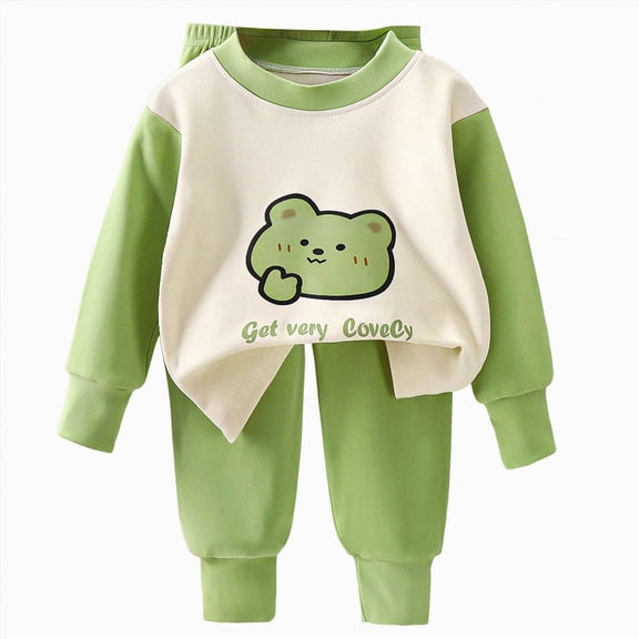 NIEWTR Kids Sweatsuit Set Girls Baby Toddler Girl Fall Winter 2-Piece Long Sleeve Shirt with Elastic Waist Pants Daily Wear Comfy Sleep Set Soft Cotton for 3T 4T(A-Green,4-5 Years)