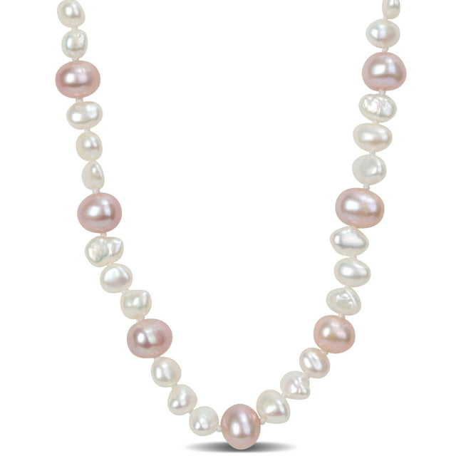 Miabella Collier Station en Argent Sterling Perlé Blanc et Violet Forme Ronde pour Femmes 7.5-8mm